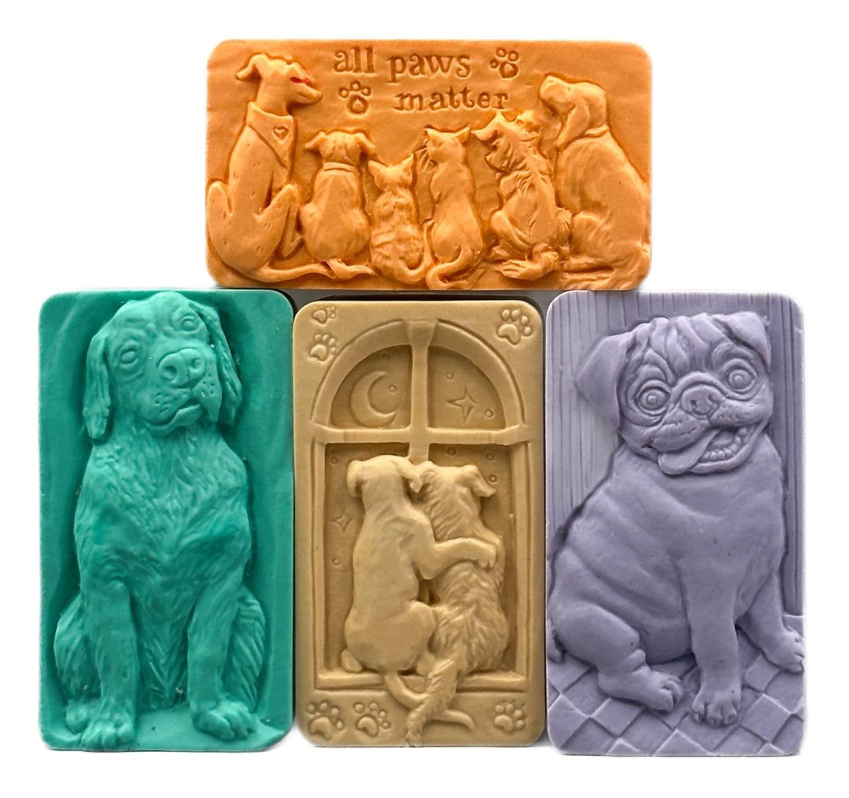 DOG SILICONE MOLD for SOAP MAKING and OTHER CRAFTS, 4 DESIGNS DOGS, PUG, LABRADOR, ALL PAWS MATTER