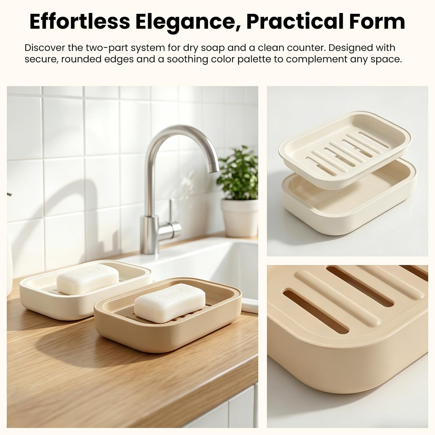2PCS Double-tiered Soap Dish with Drainage, Moisture- and Mould-Resistant, Minimalist Soap Holder, Removable for Easy Cleaning