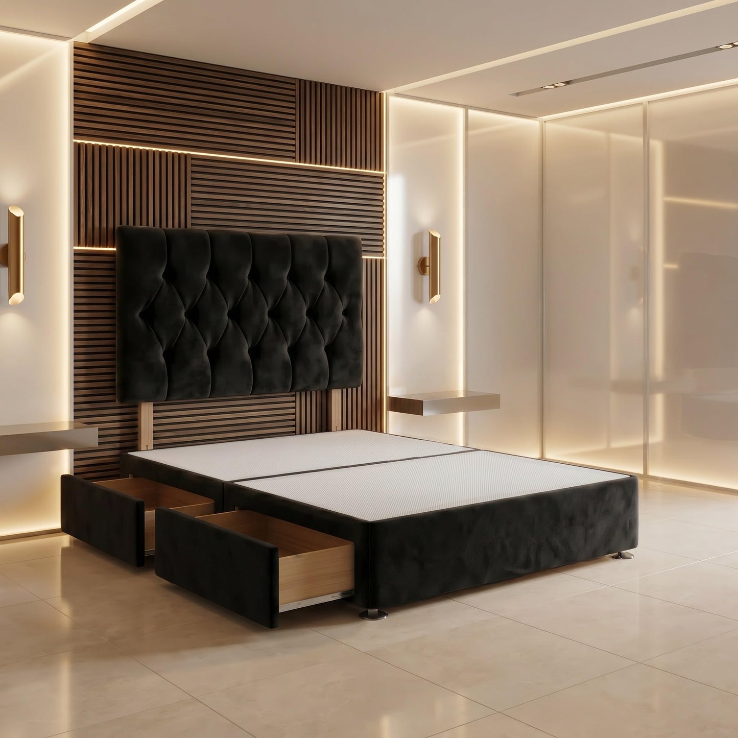Bed Centre Ziggy Plush Small Single Divan Base 30" Headboard, Black, 0 Draw