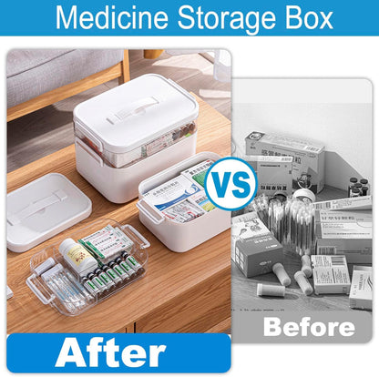 Medicine Storage Box, Double Layers Multi Grid Organiser With Lid, Portable First Aid Cabinet for Home, School, Office L