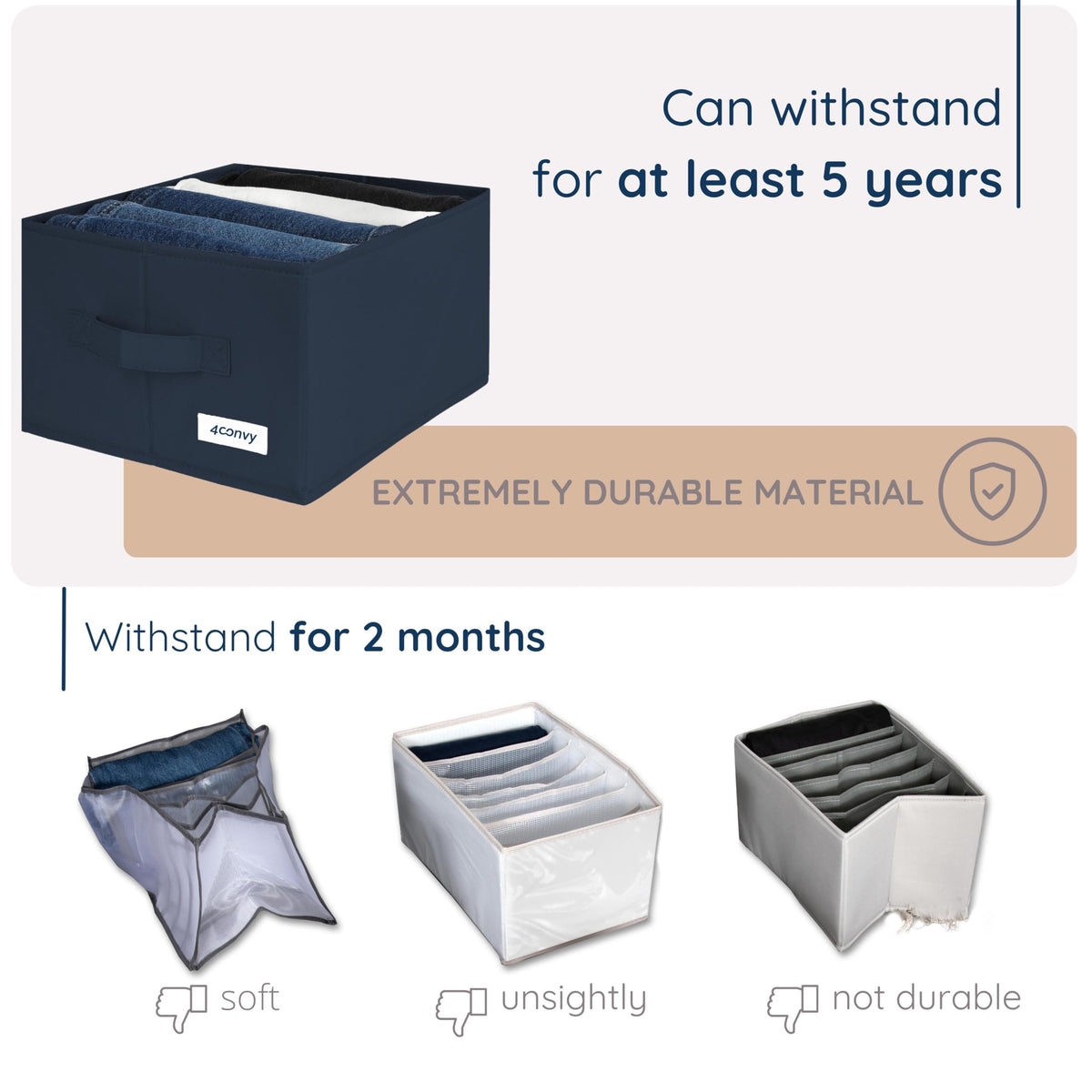 4CONVY Wardrobe Storage Organisers - Drawer Organisers for Clothes - Foldable, Stackable Organising Boxes with Compartments, Dividers and Handles
