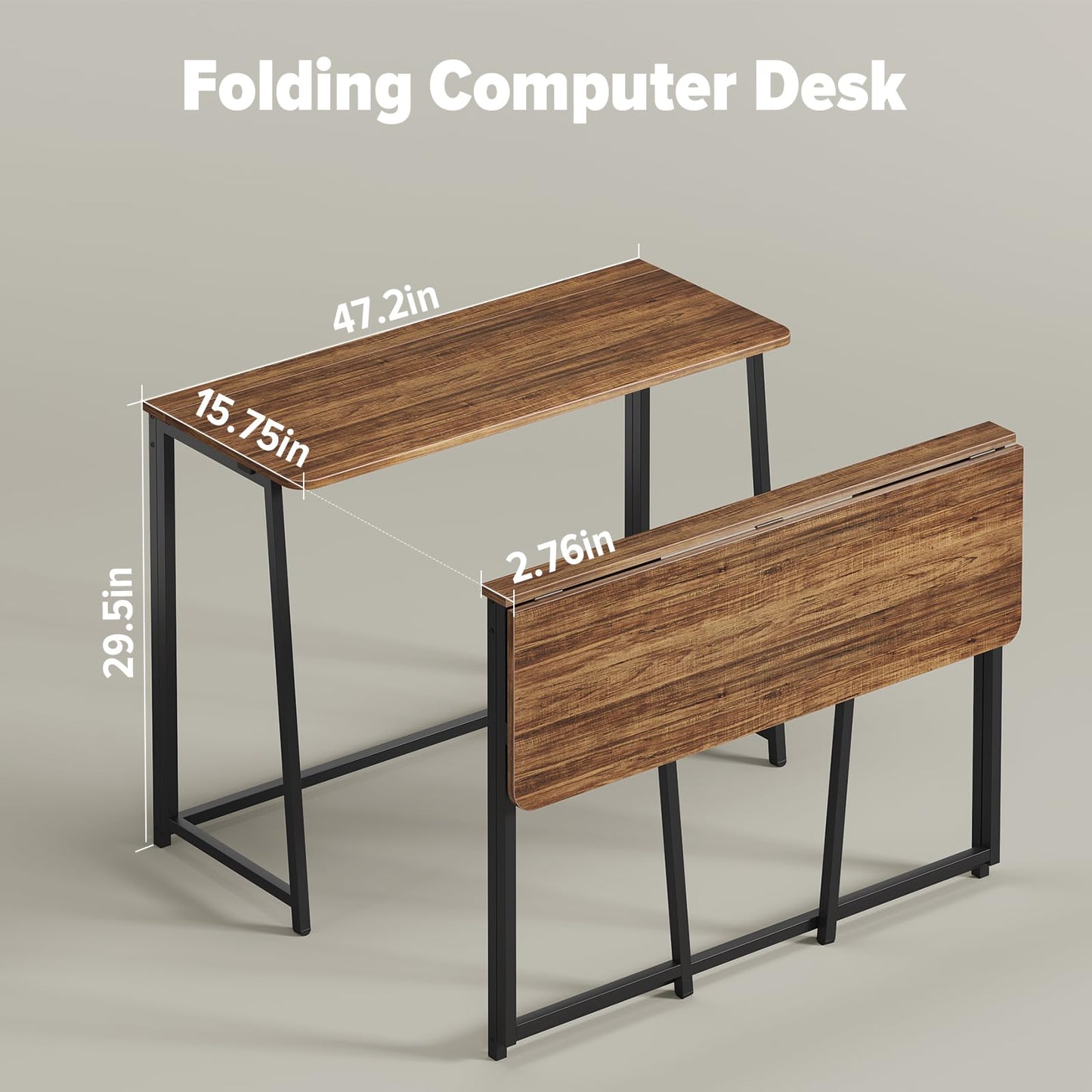 WOHOMO Folding Desk, 100cm Computer Table for Home Office, Rustic Walnut