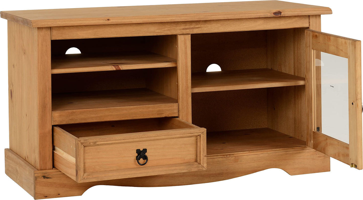 Seconique Corona Entertainment Unit in Distressed Waxed Pine/Glass