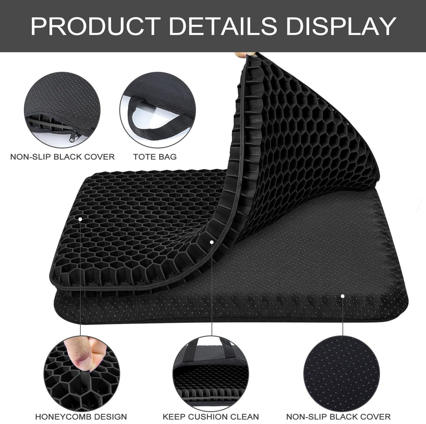 Fzitiy Gel Seat Cushion Soft Sitter Cushions Double Thick Breathable Honeycomb Design Egg Gel Cushion, Cooling & Ergonomic Support Pressure Cushion