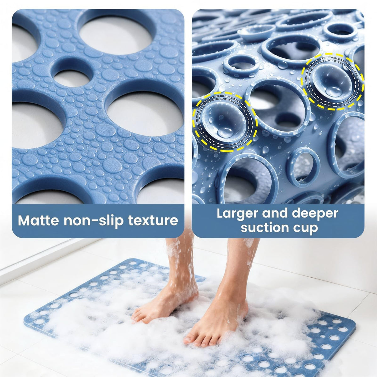 Bathtub Mats Non Slip Anti Mol, Shower Mat with Suction Cup, Machine Washable Bathroom Shower Mat with Suction Cups and Drain Holes