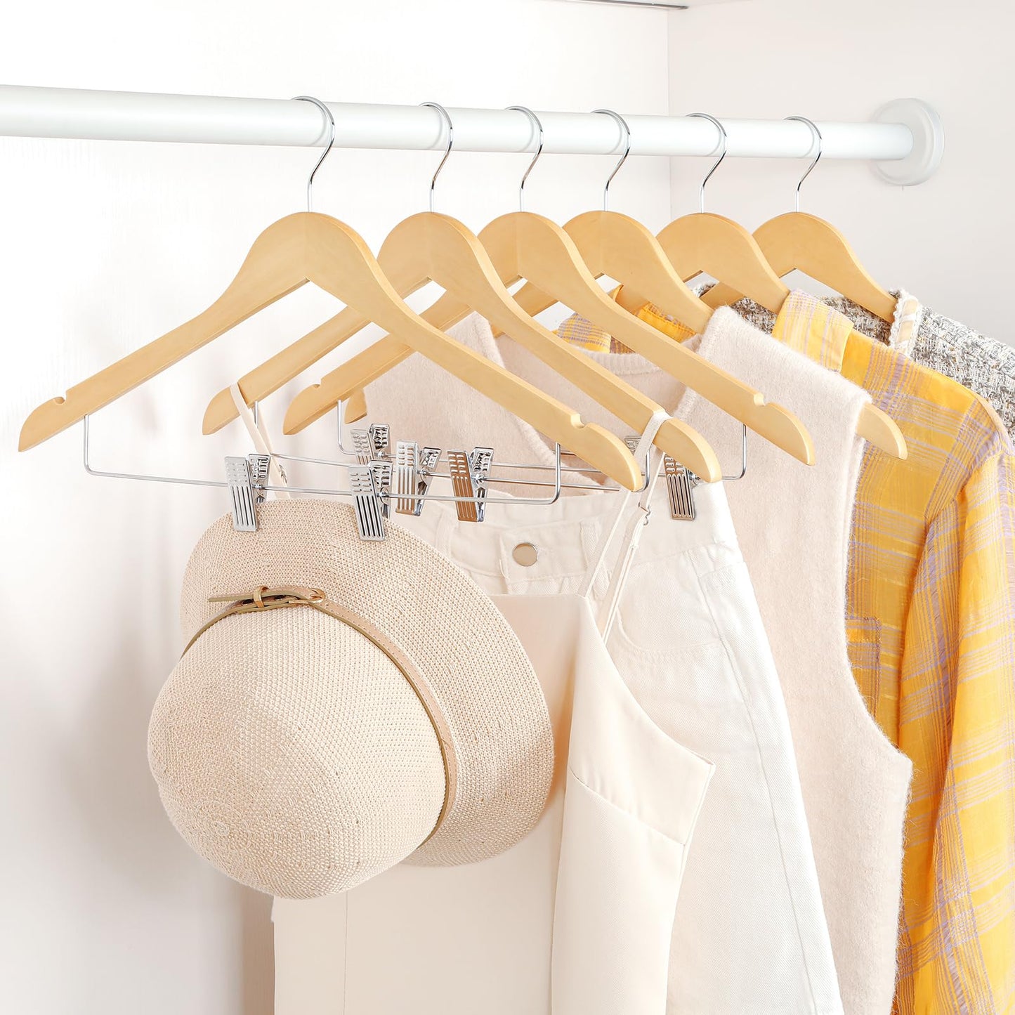 TOPIA HANGER Wooden Hangers with Adjustable Metal Clips and 360° Swivel Hook, Premium Wood Clothes Hangers 10 Pack for Suit, Pant, Skirt, Jeans, Coat