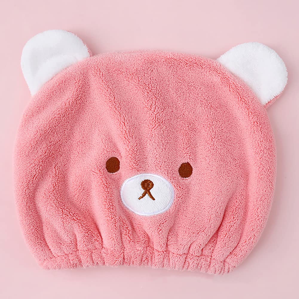 Kids Quick Dry Hair Wrap Towel Hat Cute Bear Hair Daying Wrap Cap Ultra Absorbent Hair Dry Turban Wrap Head Towel Hat Elastic Bath Shower Washing