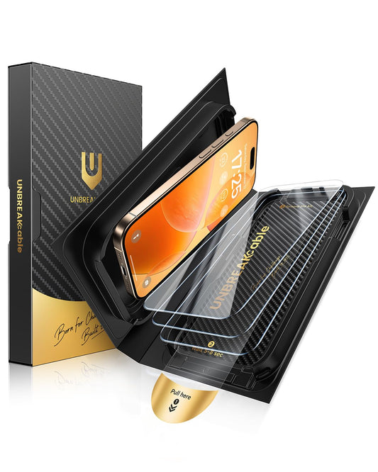 UNBREAKcable for iPhone 16 Plus Screen Protector [Quick-Installation Box] 3-Pack 9H+ Hardness Shatterproof Tempered Glass [99.99% HD Clear] [Case