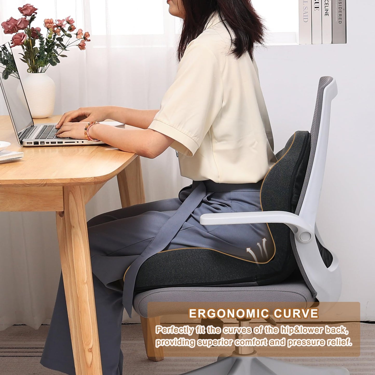 GOFORIT 2-in-1 Seat Cushion & Lumbar Support for driving - Ergonomic Dual-Layer Memory Foam Chair Cushion Set
