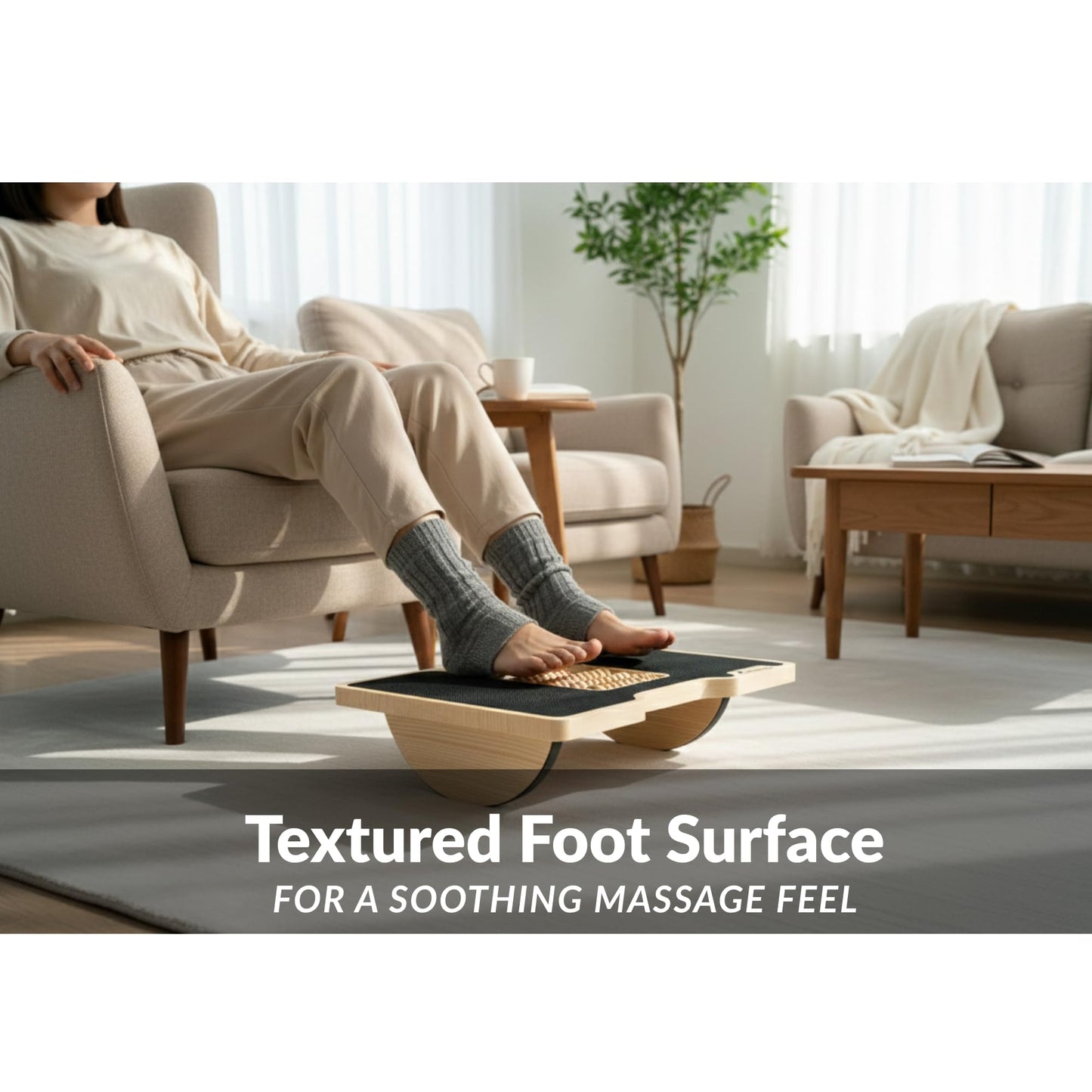 MSZERONE Ergonomic Desk Foot Rest with Soft Swinging Reflexological Massage Surface Solid Pine Wood Foldable and Portable Stylish Design Ideal for