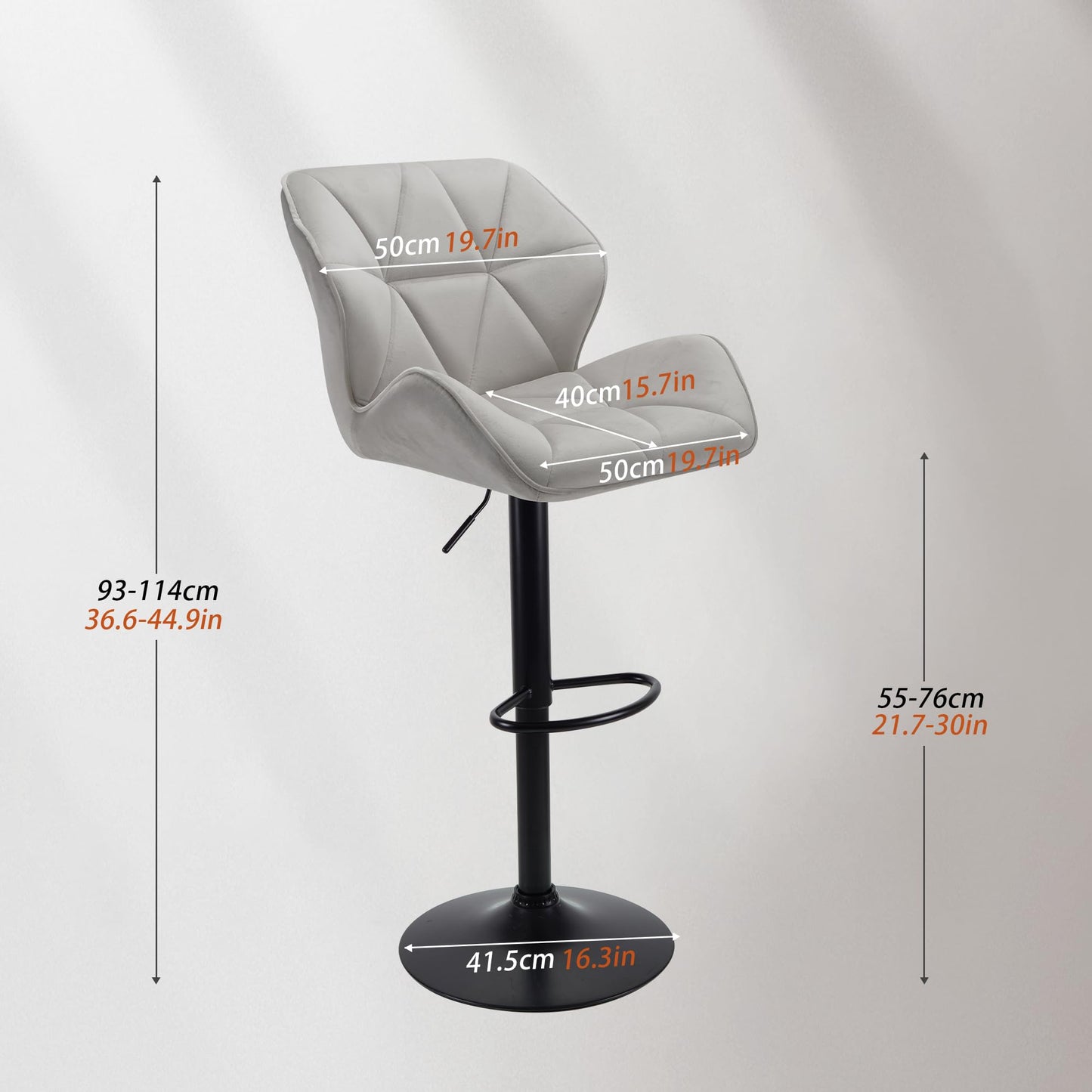 WangPangzi Set of 2 Velvet Bar Stools, Adjustable High Barstool with Footrest, Counter Chairs for Kitchen Islands/Home Bar