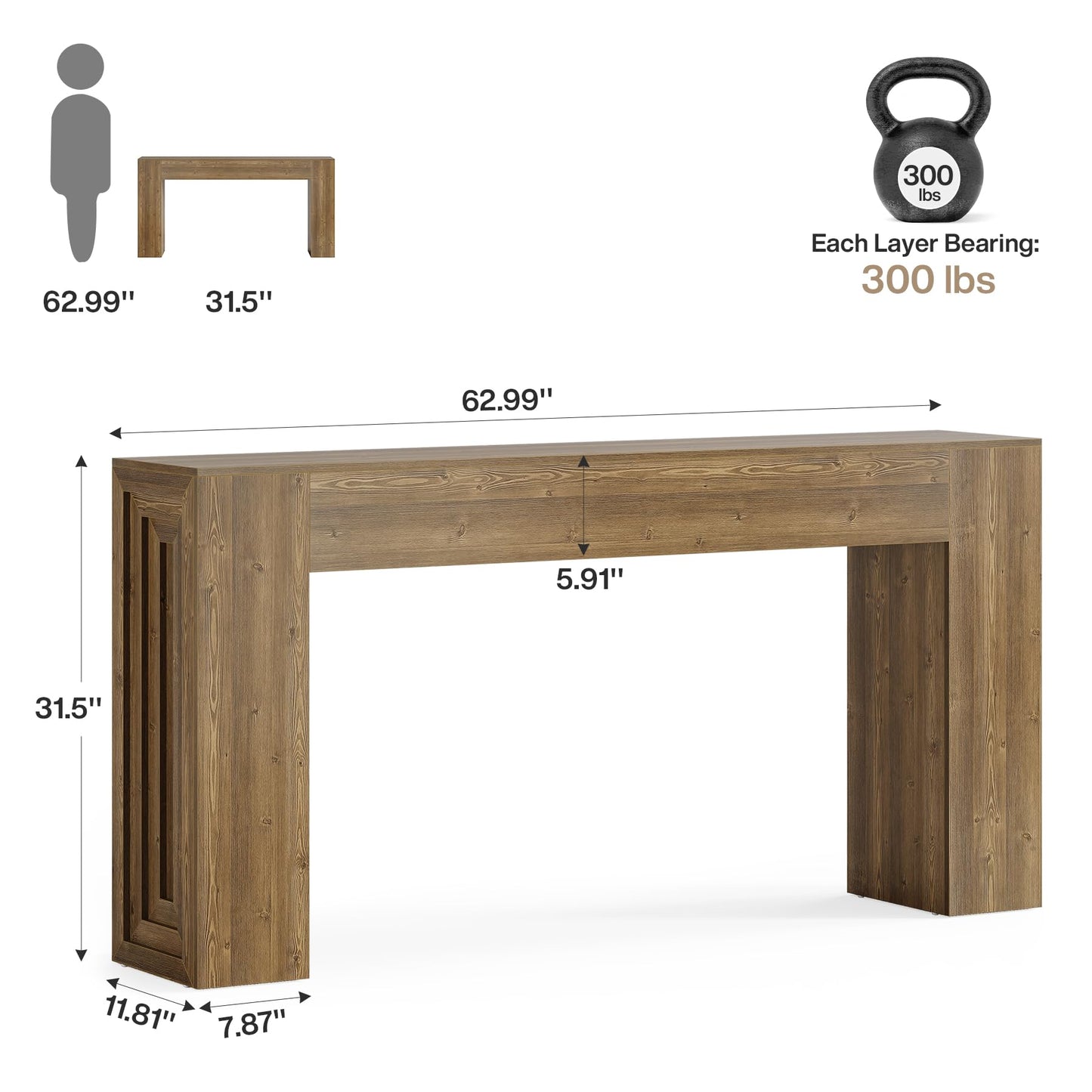 Tribesigns 63-Inch Long Console Table, Farmhouse Narrow Sofa Table Behind The Couch for Living Room, Entryway, Hallway, Foyer, Natural Brown