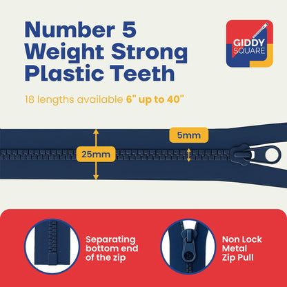 38" 96.5cm Red Chunky Zip - Heavy-Duty Open-Ended Separating