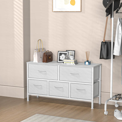 Feonase Bedroom Chest of Drawers, 5 Fabric Drawers Dresser with Metal Frame and MDF Top Board, Modern Storage Unit for Bedroom Living room, Entryway