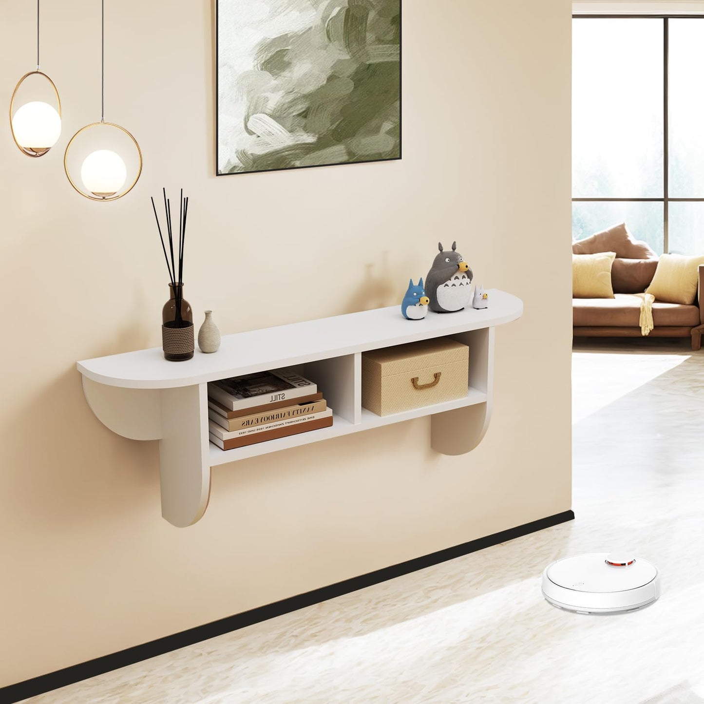 Pmnianhua Floating Solid Wood Console Table, Wall Mounted Narrow Entryway Table with Storage Shelf