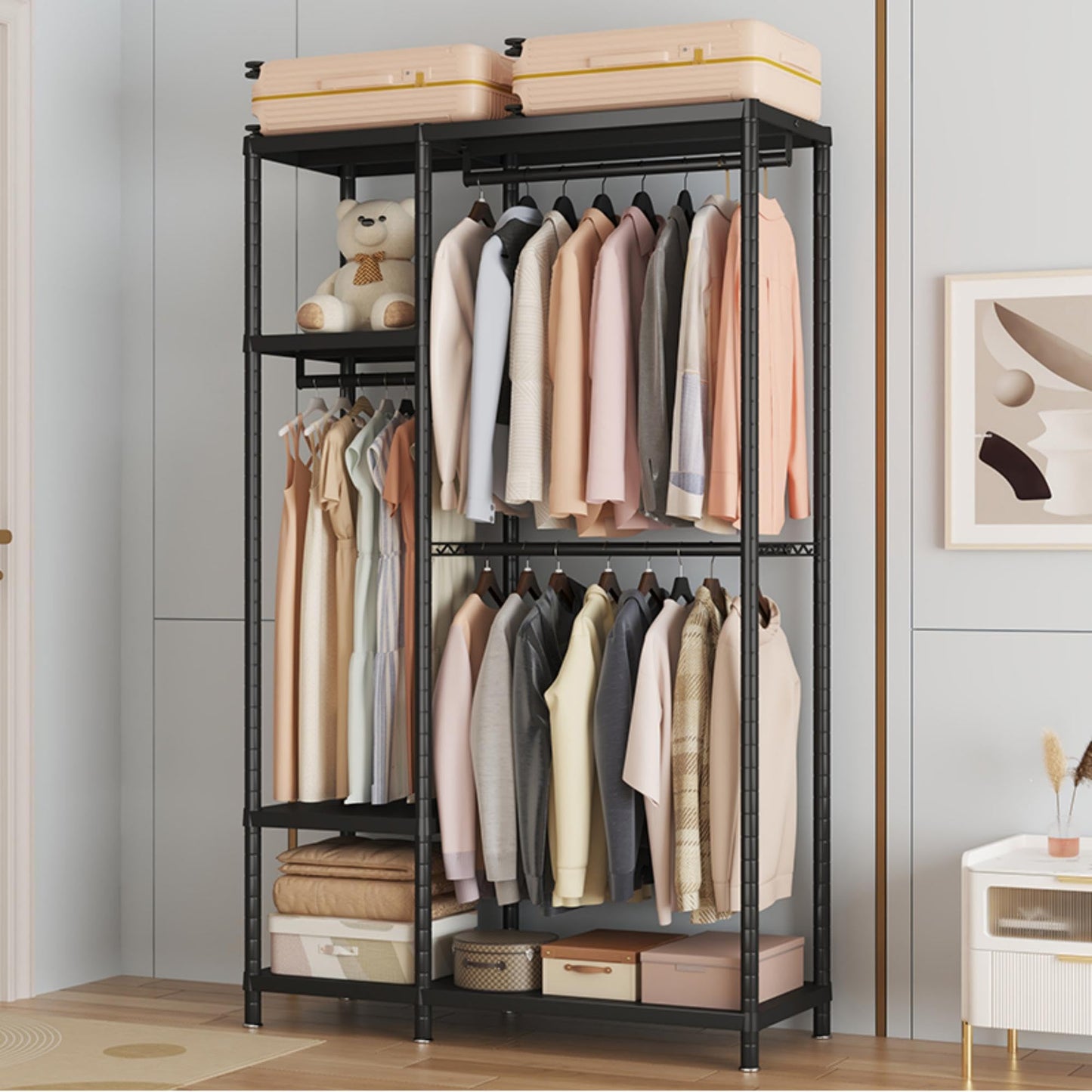 Enjinkail Clothes Rail, 195cm Tall Metal Open Wardrobe with 6 Shelves