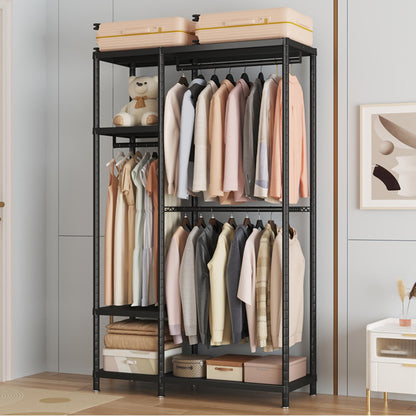 Enjinkail Clothes Rail, 195cm Tall Metal Open Wardrobe with 6 Shelves