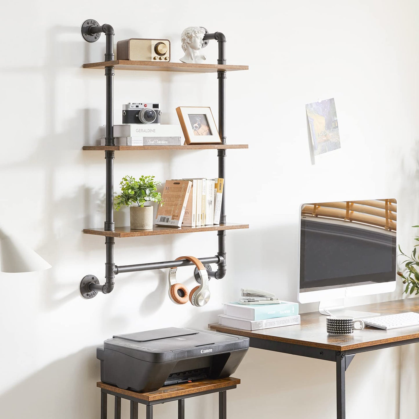 YMYNY 3-Tier Industrial Pipe Wall Mount Shelves, Rustic Storage Shelves, Floating Shelves, Wall Mount Bookshelf, Kitchen Spice Rack, for Bedroom,