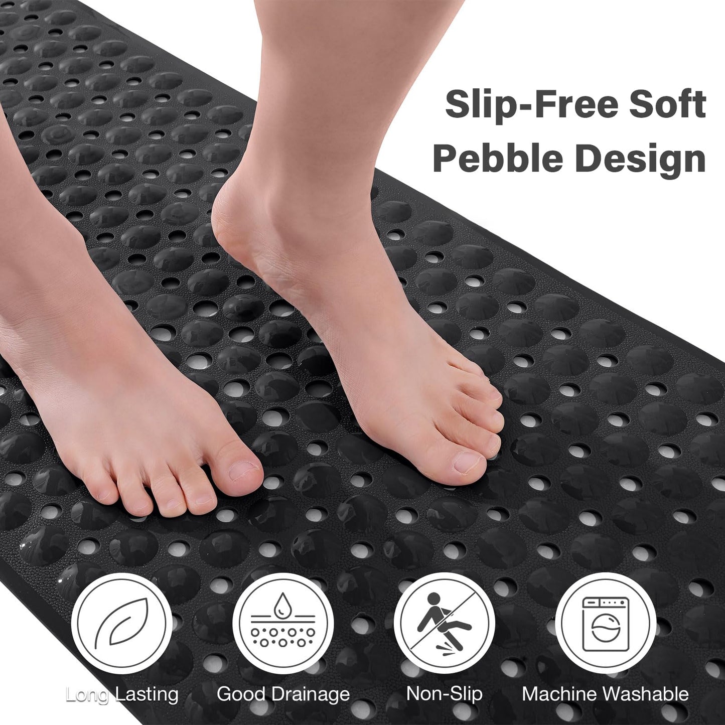 Smiry Non Slip Bath Mat with 300 Strong Suction Cups, 100x40cm (Pack of 2)