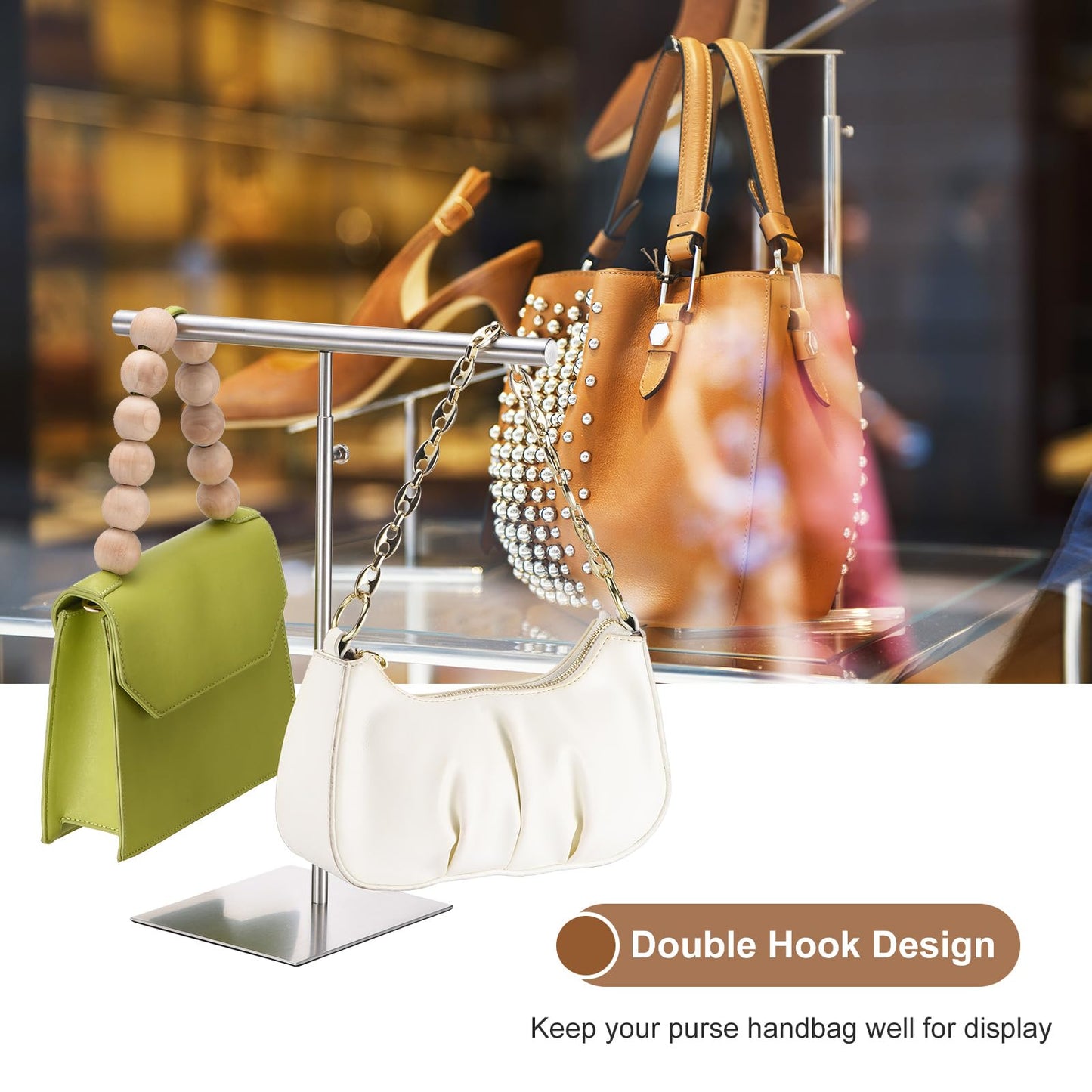 sourcing map Necklace Display Stand Adjustable Height Jewelry Rack T Bar Tabletop Purse Holder for Home Boutique Store - Silver
