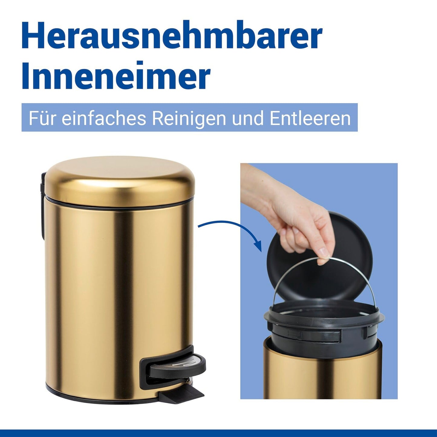 Wenko Leman Cosmetic Pedal Bin Matte Gold 3 L – Cosmetic Bin, Rubbish Bin with Anti-Fingerprint, Capacity: 3 litres, stainless steel