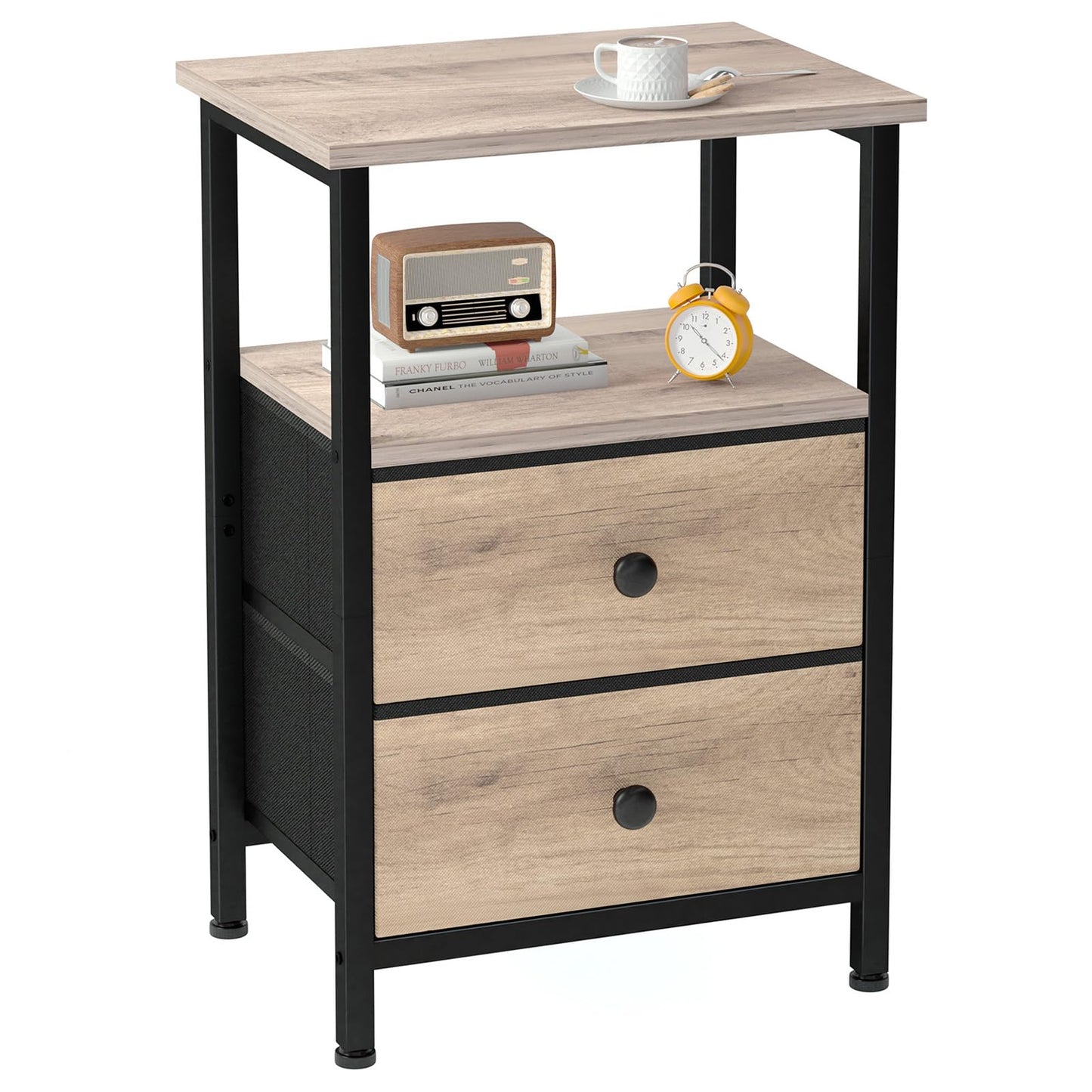LOAKEKEL Bedside Table, Side Table with 2 Fabric Drawers, Sofa Table