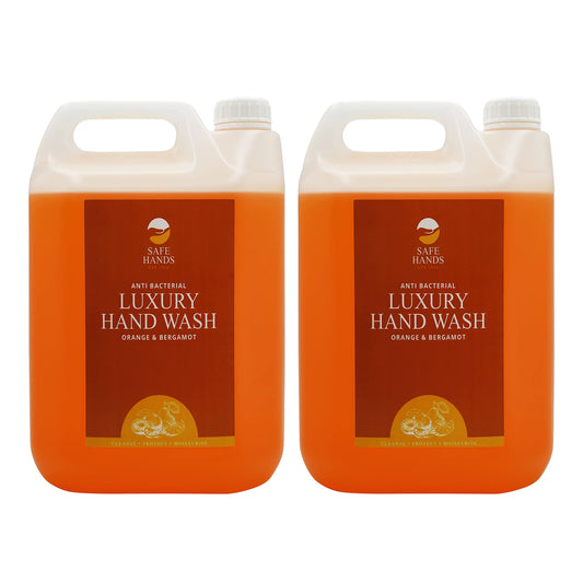 Safe Hands | Luxury Hand Wash | Orange & Bergamot | 2 x 5 Litre | Moisturising hand soap liquid | Anti Bac Hand Soap | Removes 99% of Bacteria | Kind