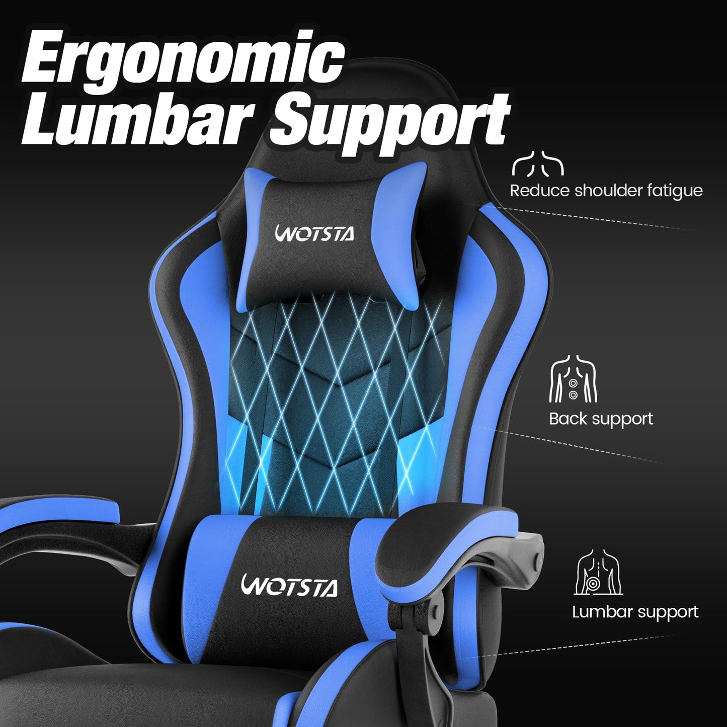 Gaming Chair with Footrest, Ergonomic Gaming Chair, Computer Chair with Lumbar Support, Head Rest
