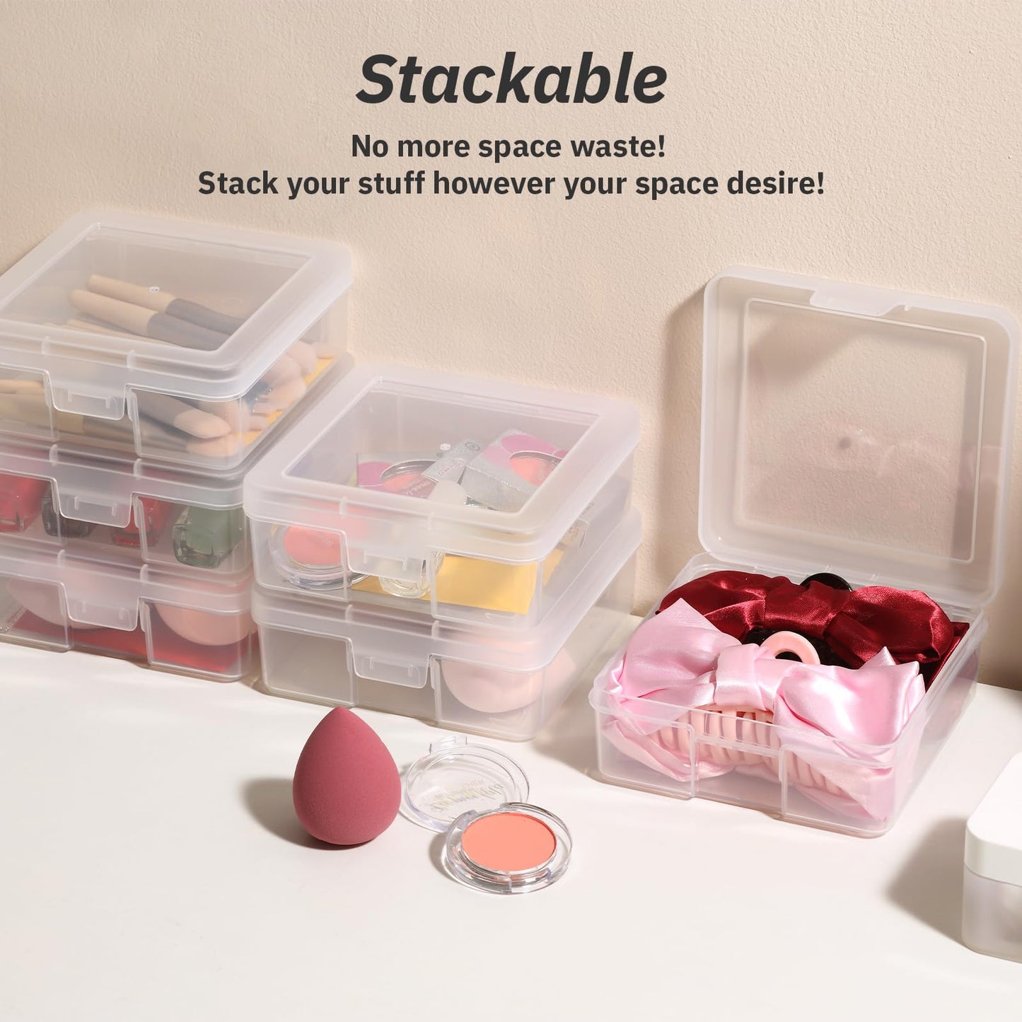 novelinks Small Plastic Storage Box Containers with Latching Lids - Craft Organizers and Storage Stackable Storage Organizer Pencil Crayon Box