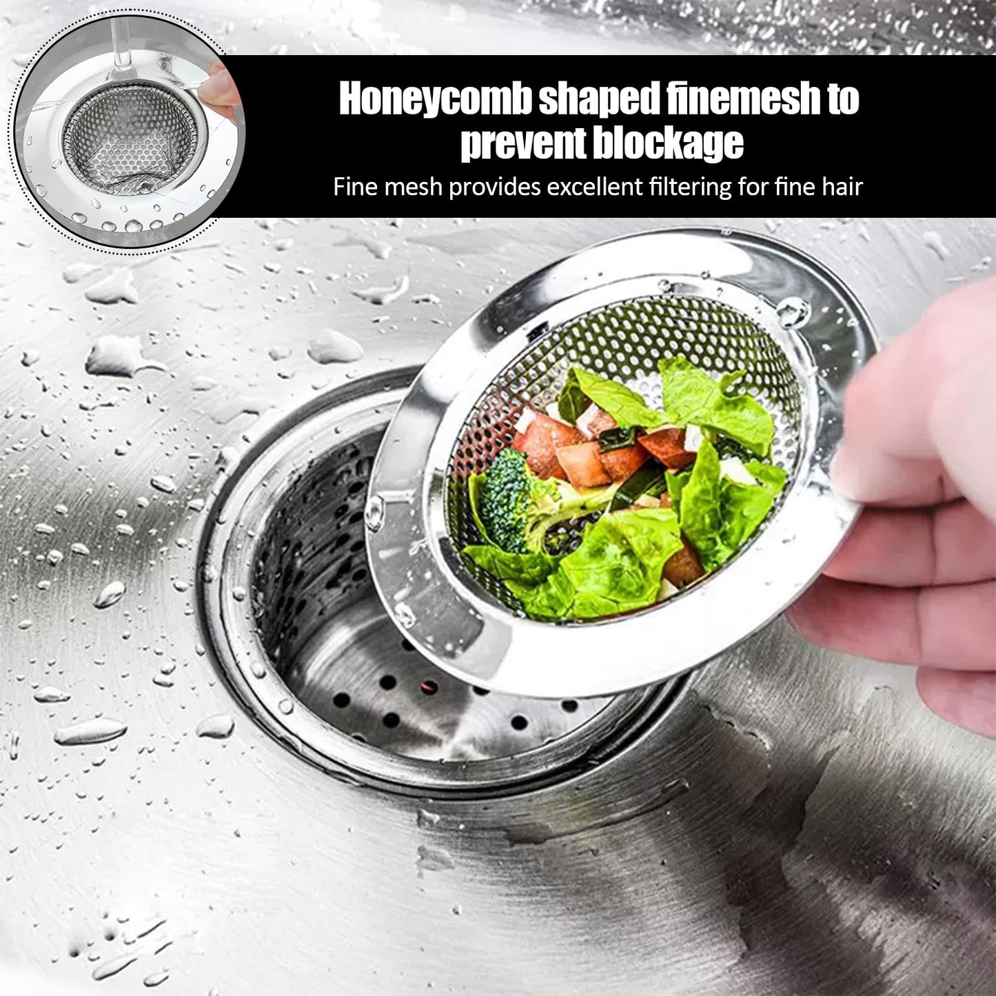 3-Pack Multi-Purpose Drain Strainers - Premium Stainless Steel Mesh Filters for Kitchen/Bathroom Sinks & Bathtubs, Rust-Proof Hair Catchers (Silver)