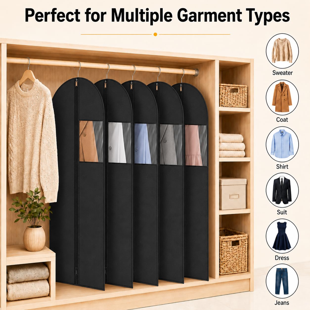 Sytinnice 2 Pack Dress Bags Covers Long 60 x 140 cm / 24 x 55 in, PEVA Hanging Garment Bags with Zipper