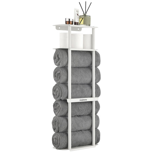 simpletome Towel Racks for Bathroom Storage Shower Organizer with Shelves Wall Mounted Thickened Carbon Steel (Cream White)