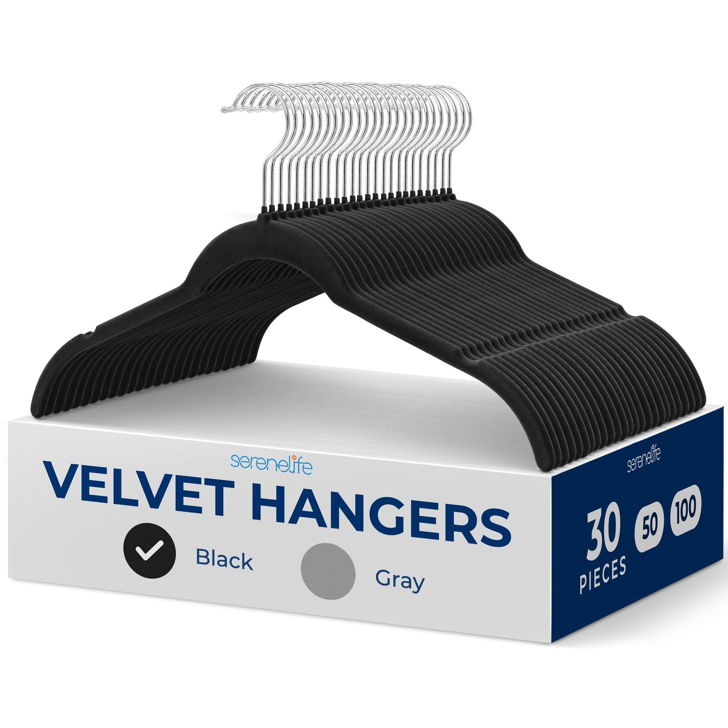 SereneLife Coat Hangers, Velvet Hangers for Clothes, 50 Pcs Non Slip Slim Space Saving Adult Hanger with 360° Swivel Hooks, For Tops, Jackets
