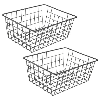 KEILEOHO 2 PCS 36 x 29 x 15.5cm Wire Storage Baskets, Large Black Metal Wire Baskets with Handles