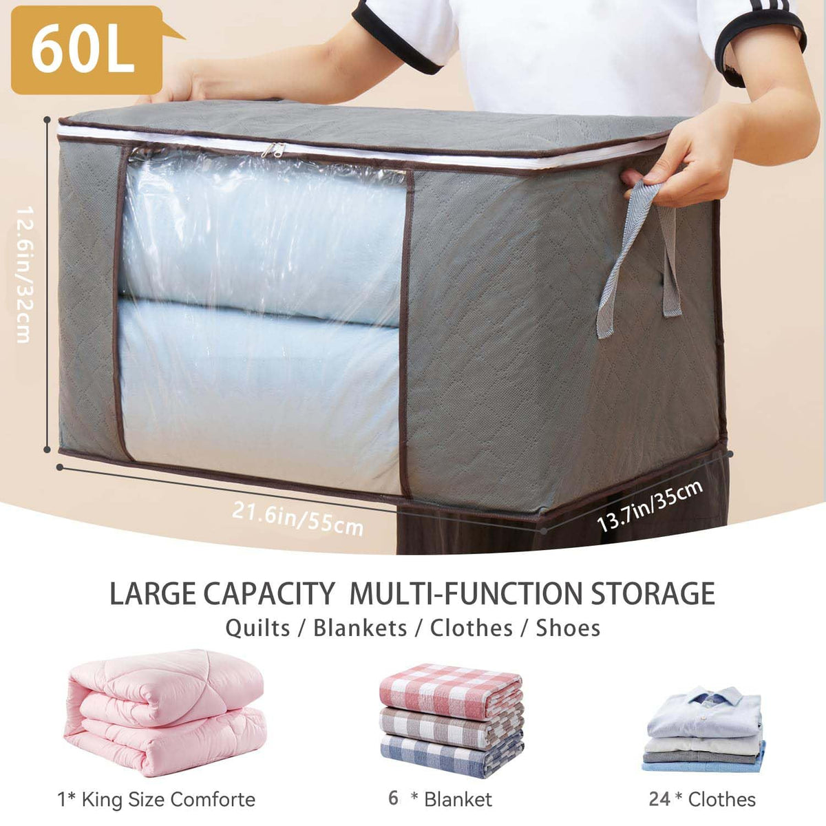 Boic 3 Pack Clothes Storage Bags, 60L Foldable Storage Bags With Zips