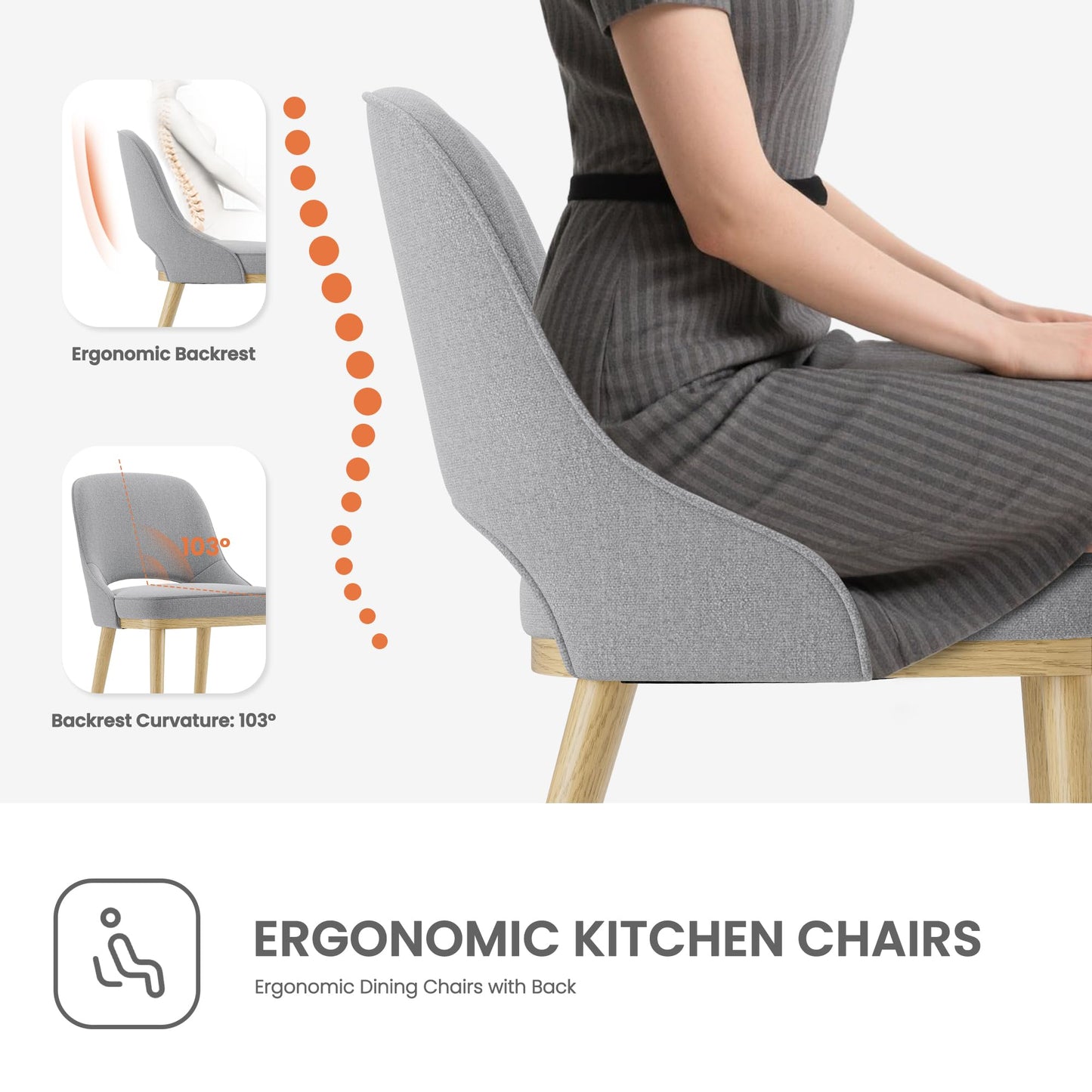 Dining Chairs Set of 4, Upholstered Dining Room Chairs with Chenille Fabric, Ergonomic Backrest, High Density Cushion & Rubber Wood Frame