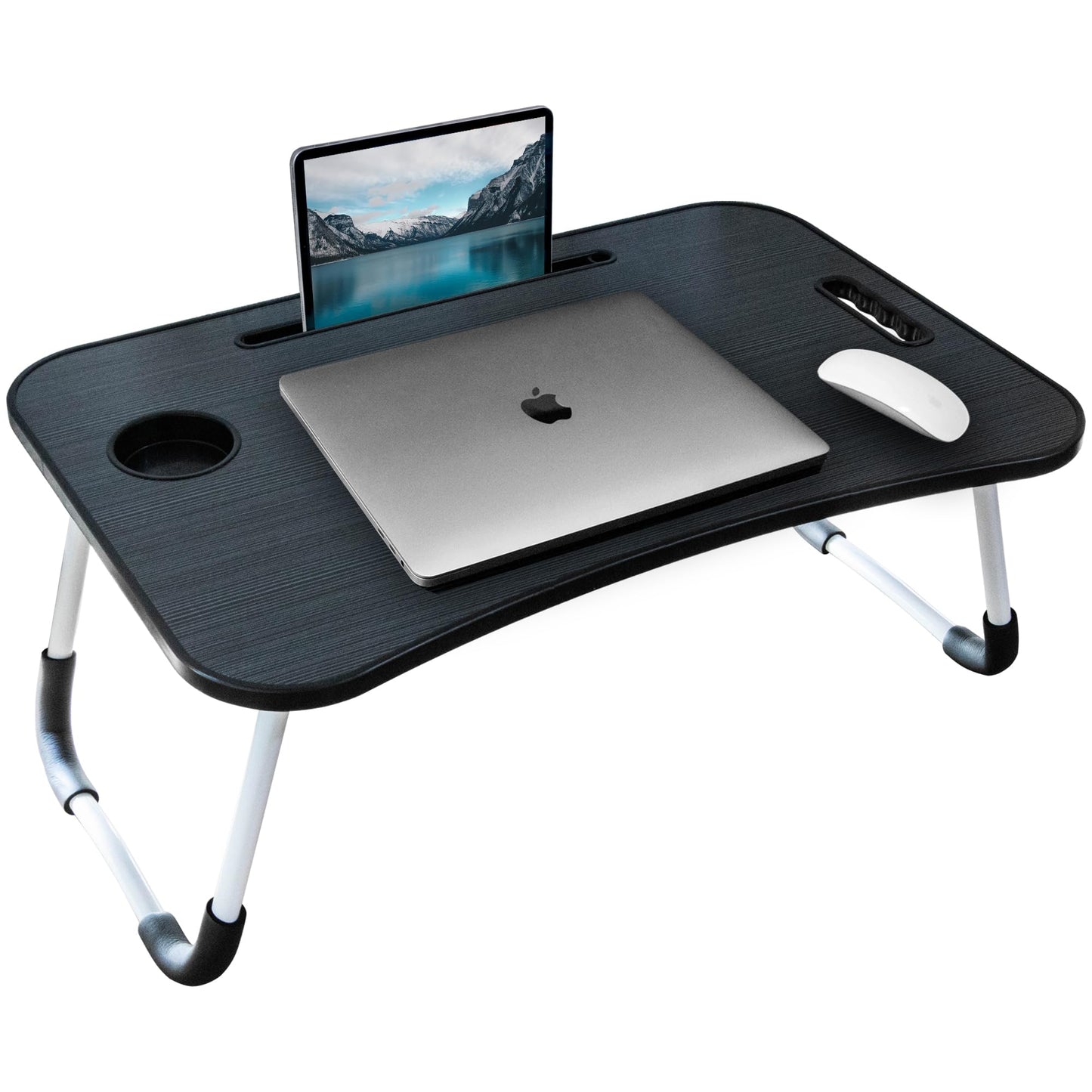 Laptop Desk, Laptop Bed Table with Foldable Legs & Cup Slot, Reading Holder Notebook Stand Breakfast Bed Tray Book Holder for Sofa, Bed, Terrace