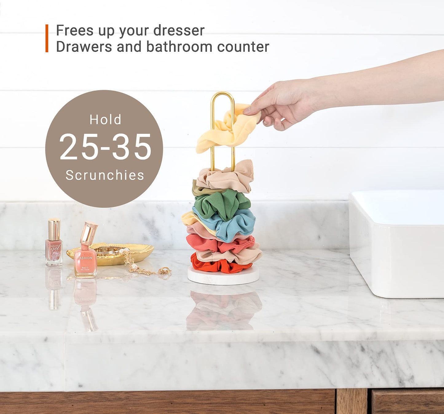 Mkono Scrunchies Holder Stand Hair Accessories Organizer Gold White Metal Scrunchies Tower Hold 25