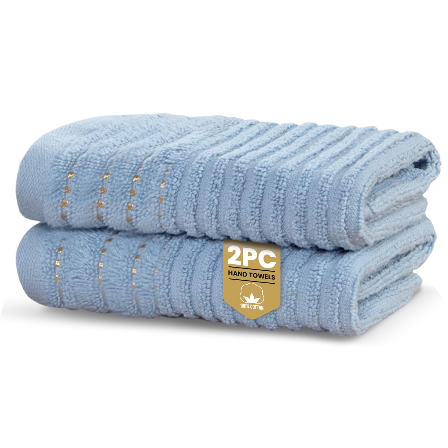 Rapport Home 2-Pack Linear Hand Towels | 50x85cm 100% Cotton 500GSM | Absorbent & Soft Bathroom Towel Set | Oeko-Tex Certified | Sky Blue