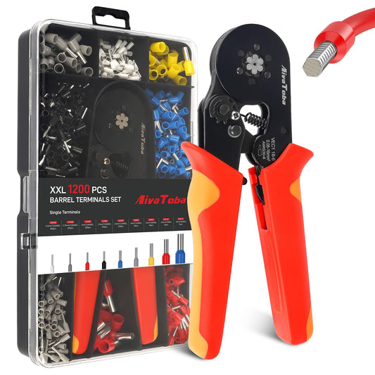 Ferrule Crimping Tool Kit, 0.08-16mm/AWG30-5 Self Adjustable Wire Crimper with 1250pcs Connectors for Household & Industrial Electrical Work 6 Side