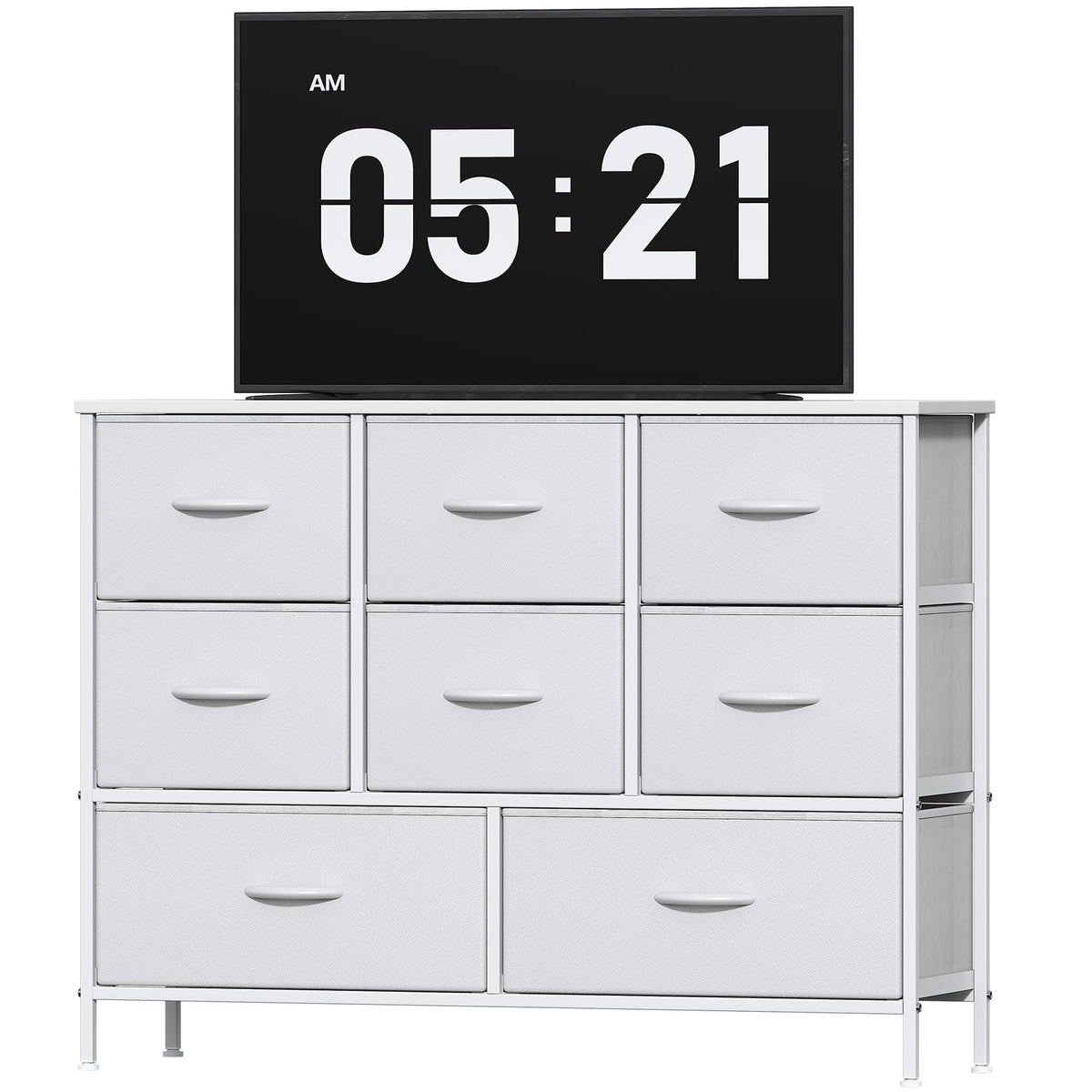 Feonase Chest of Drawers, Bedroom Dresser with 8 Fabric Drawers, Metal Frame & MDF Wood Top, Adjustable Feet, Storage Organizer Unit for Bedroom