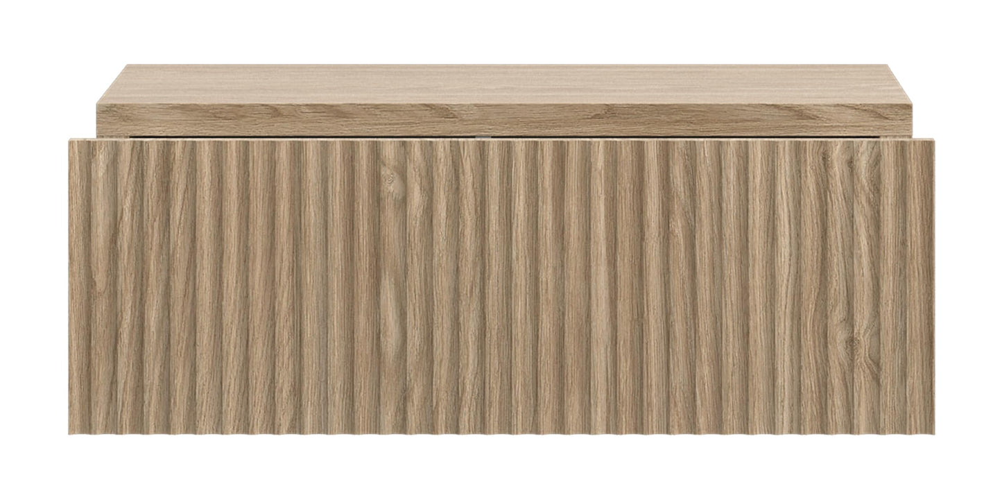 SELSEY Nolie Wall-Mounted Nightstand, Japandi Style Oak Bedside Table, 50 x 35.6 x 17 cm, Matte Finish with ABS Edging, MDF Fronts