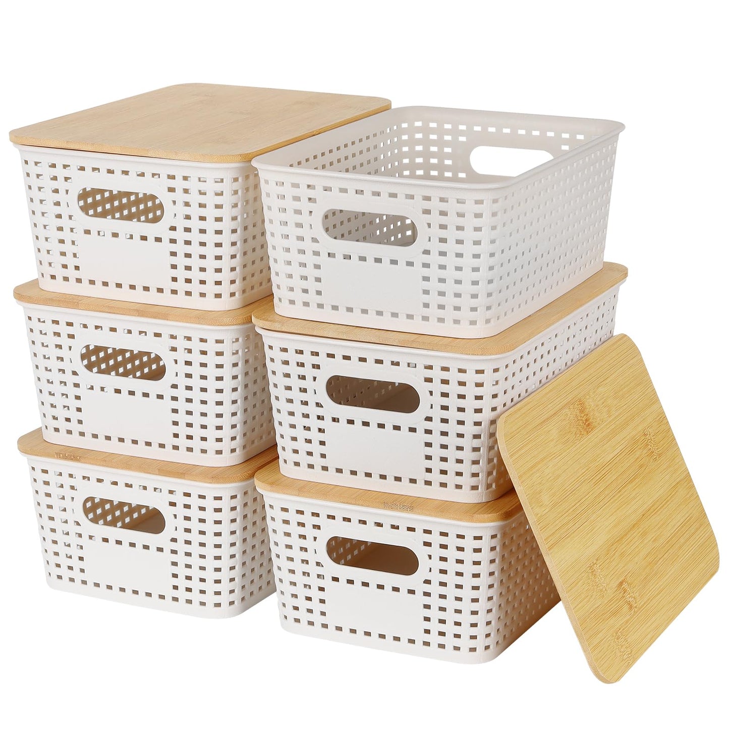 Nymblis 6Pcs Storage Boxes with Lids, Stackable Storage Baskets, White