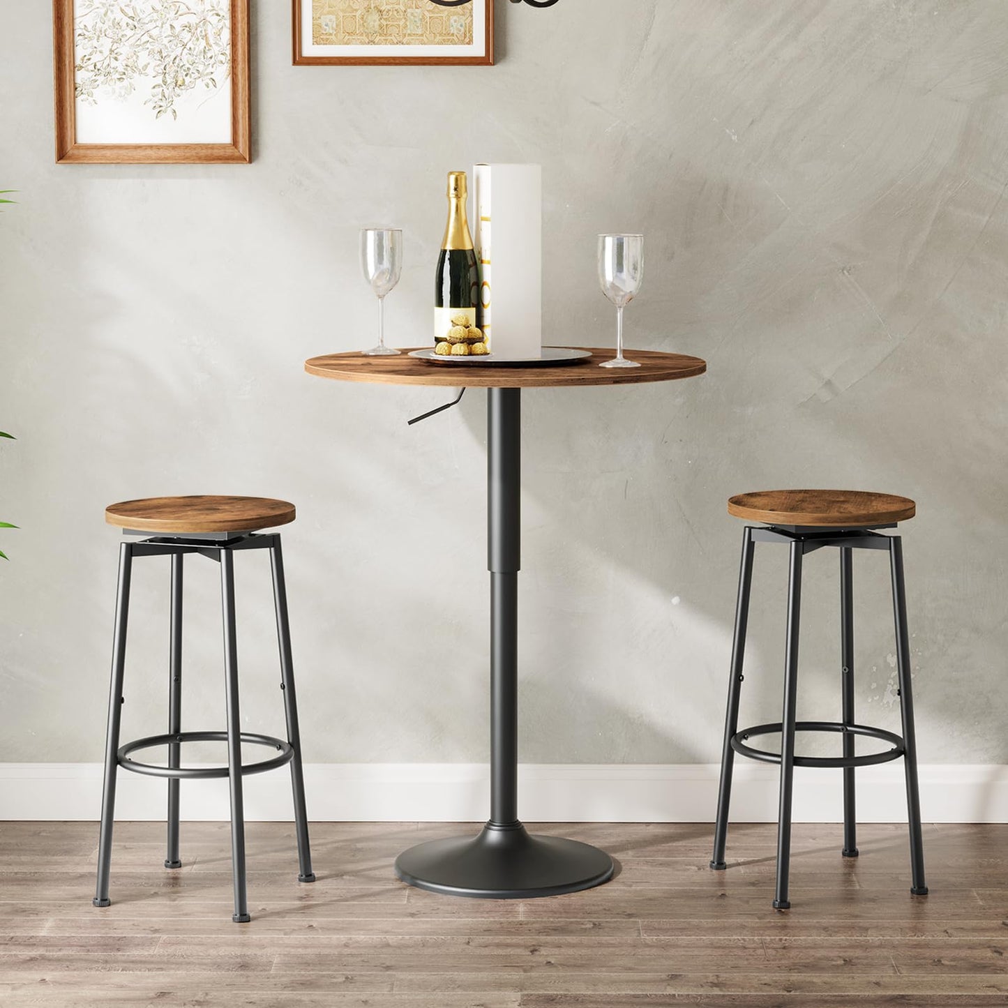 HOOBRO 360 Swivel Bar Stools Set of 2, Round Kitchen Breakfast Stools, Bar Chairs with Footrest, for Kitchen Islands, Cafe, Counter