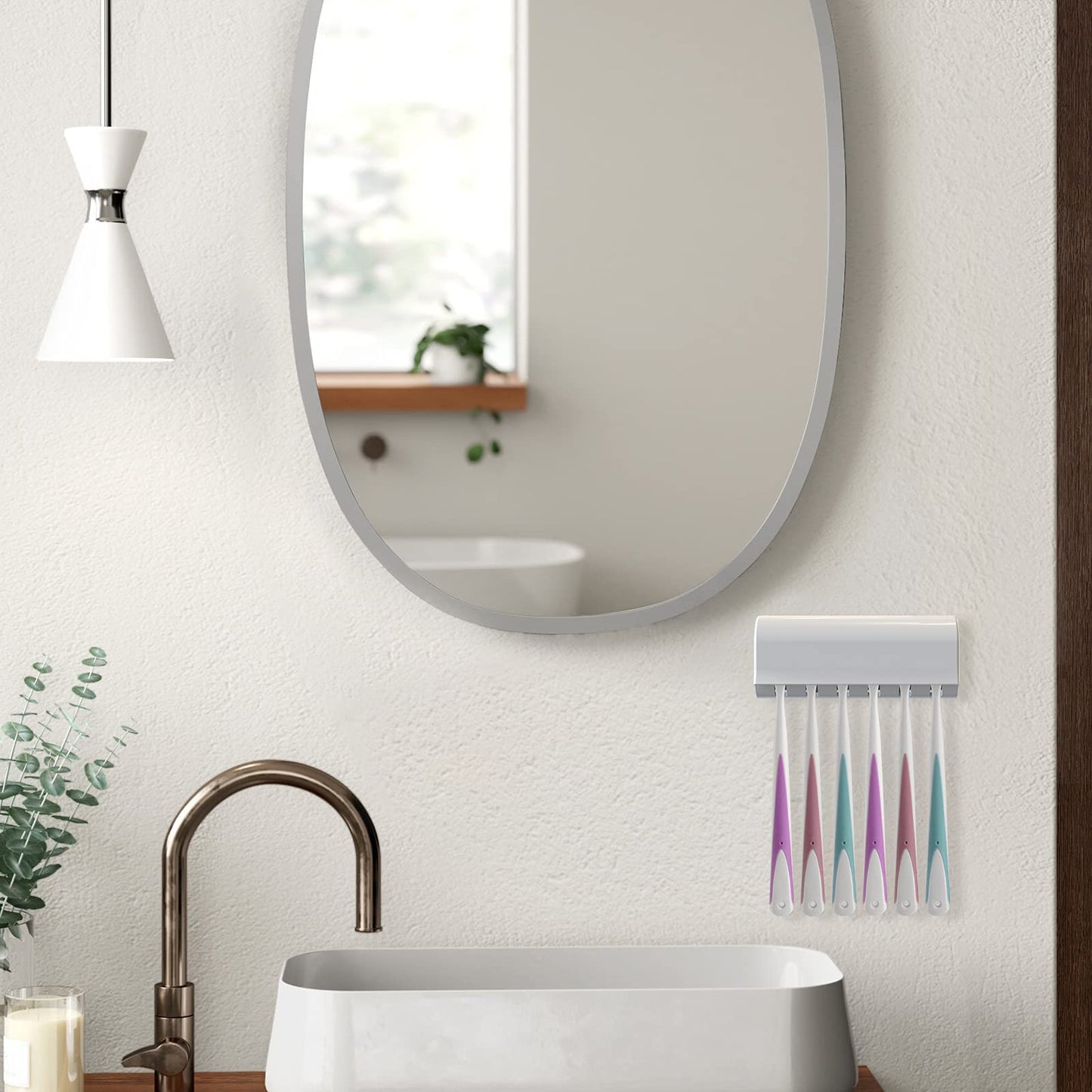 Linkidea 6 Slots Toothbrush Holder Wall Mounted, 2 Pack RV Organizer Hanger with Cover
