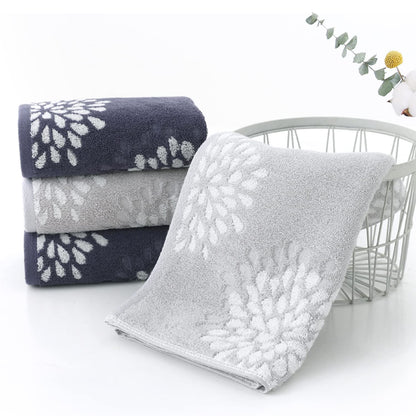 Pidada Hand Towels Set of 4 Hydrangea Floral Pattern 100% Cotton Absorbent Soft Decorative Towel for Bathroom Light Grey & Denim Blue