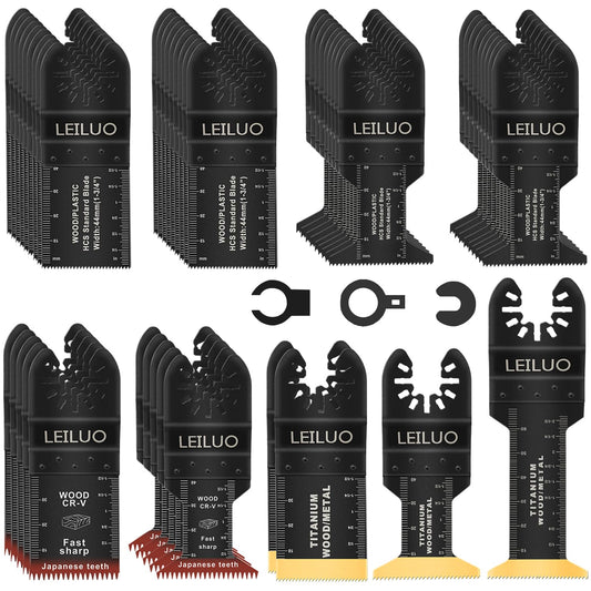 LEILUO 50 Pcs Titanium Multitool Blades Kits for Wood Nails Drywall Cutting Universal Oscillating Tool Accessories with Storage Bag Compatible with