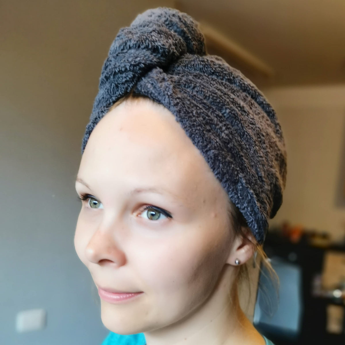 LLAMAXY 100% Pure Organic Cotton Hair Towel - Quick Twist Rapid Dry Turban Wrap for Adult and Child - 1 Pack Dark Grey