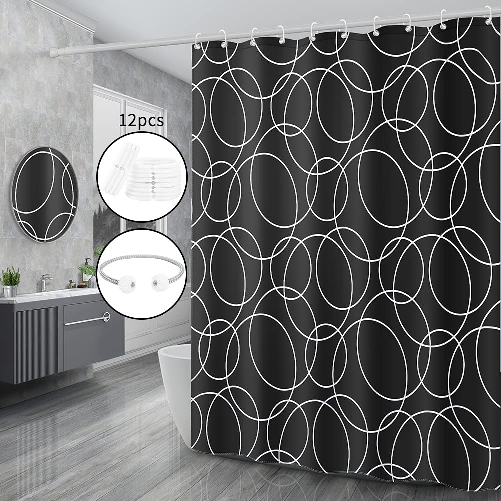 Miorkly Shower Curtain black,Anti Mould Proof Resistant,Waterproof,Weighted Hem,Resistant Washable Christmas Bathroom Curtains, 100% Polyester,12