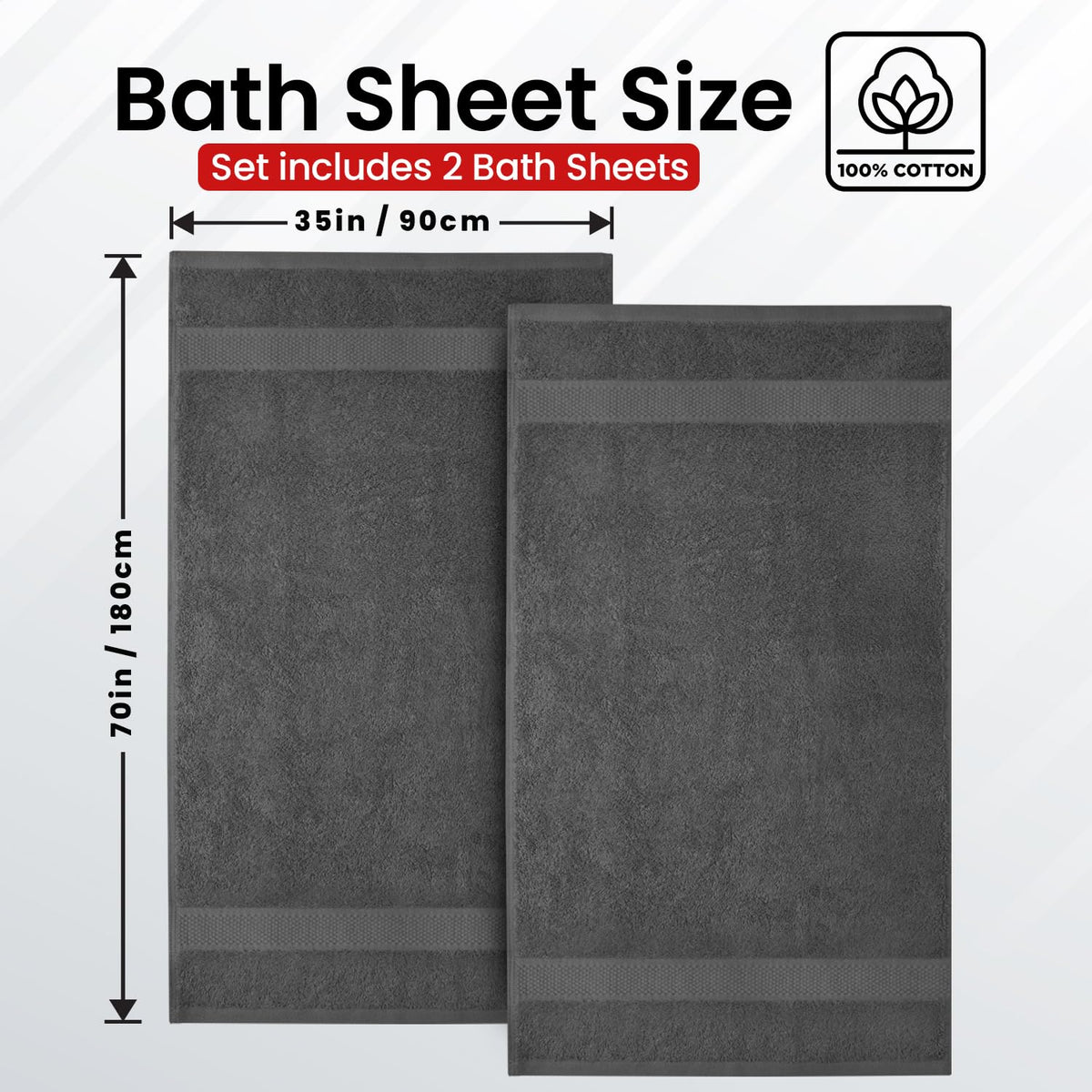 Infinitee Xclusives Bath Sheets Extra Large - 2 Pack, 600 GSM - 90 x 180 cm